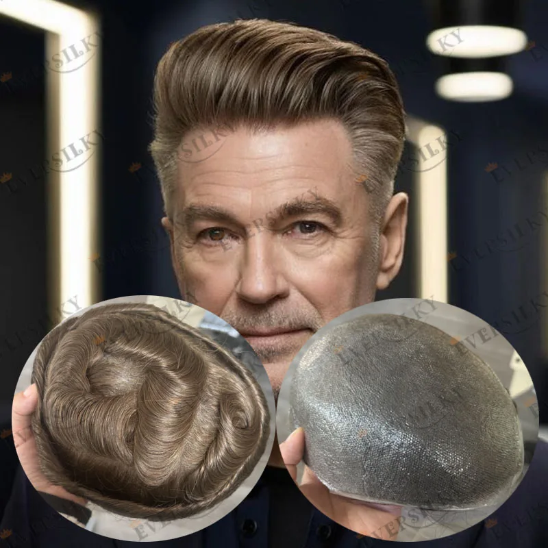 22R شقراء 30 مللي متر متموجة سوبر خط الشعر الطبيعي رقيقة الجلد 0.02 مللي متر-0.03 مللي متر قاعدة الرجال الشعر المستعار مريحة غير قابلة للاكتشاف 90 الكثافة شعر مستعار رجل #1