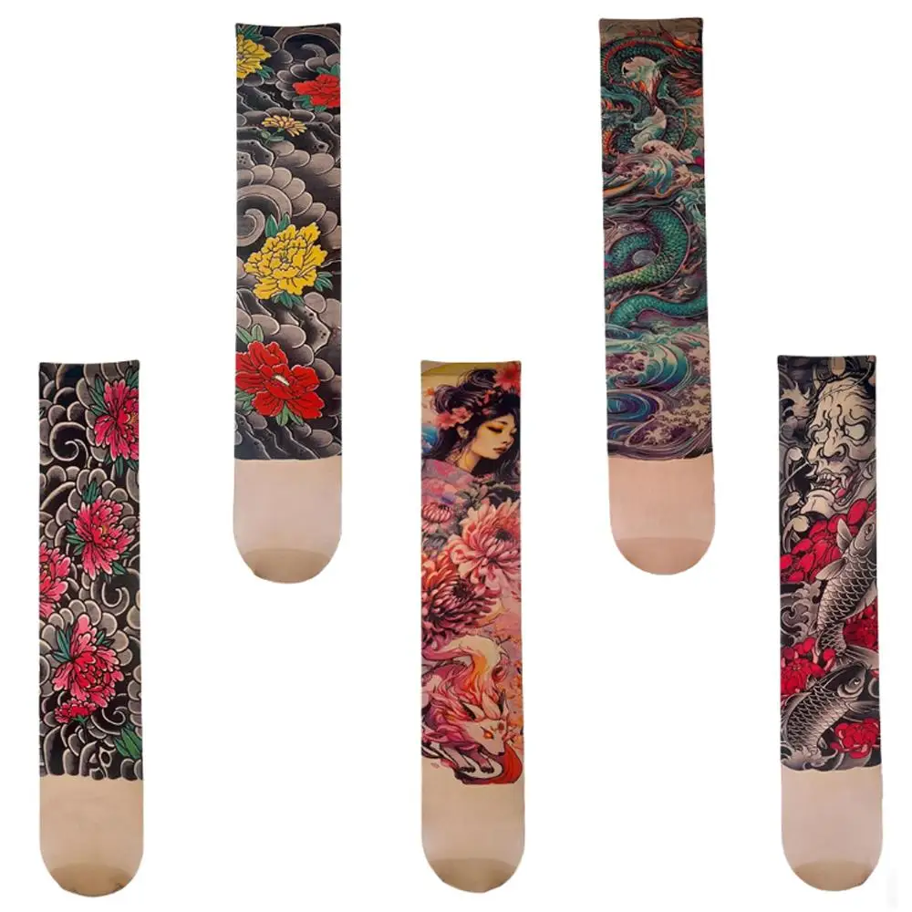 Sexy Printed Tights Fake Tattoo Peony Pantyhose Female Perspective Leggings High Pantyhose Personalized Beauty Leg Stockings