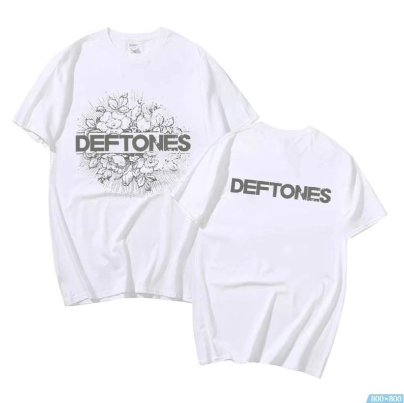 Deftones Floral Burst Double Sided Print T-shirts Men Punk Rock Band Fashion y2k T Shirt Short Sleeve Summer Man Streetwear