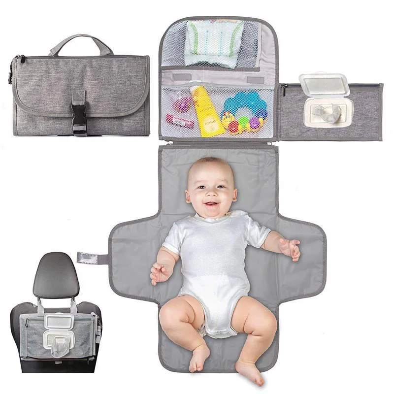 Trocador portátil de fraldas para recém-nascidos (menina e menino) - Trocador de bebê com bolso inteligente para lenços umedecidos