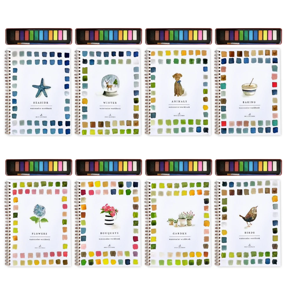 

Watercolor Workbook with Paint Brushes and 12 Colors of Paint Portable Watercolor Painting Book Kids Picture Drawing Stationery