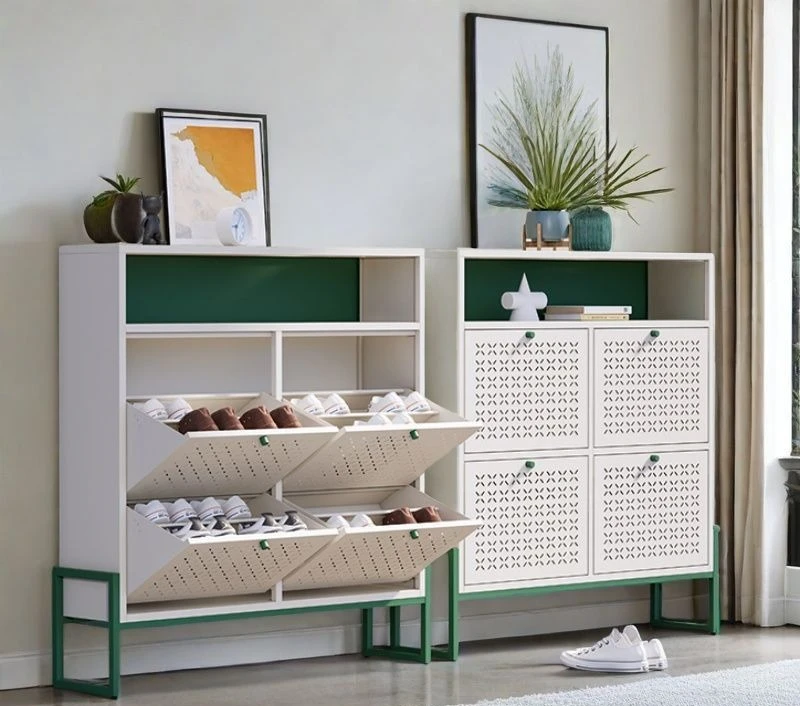 Tipping bucket shoe cabinet, steel, household door, wrought iron entrance storage, large-capacity dust-proof shoe rack