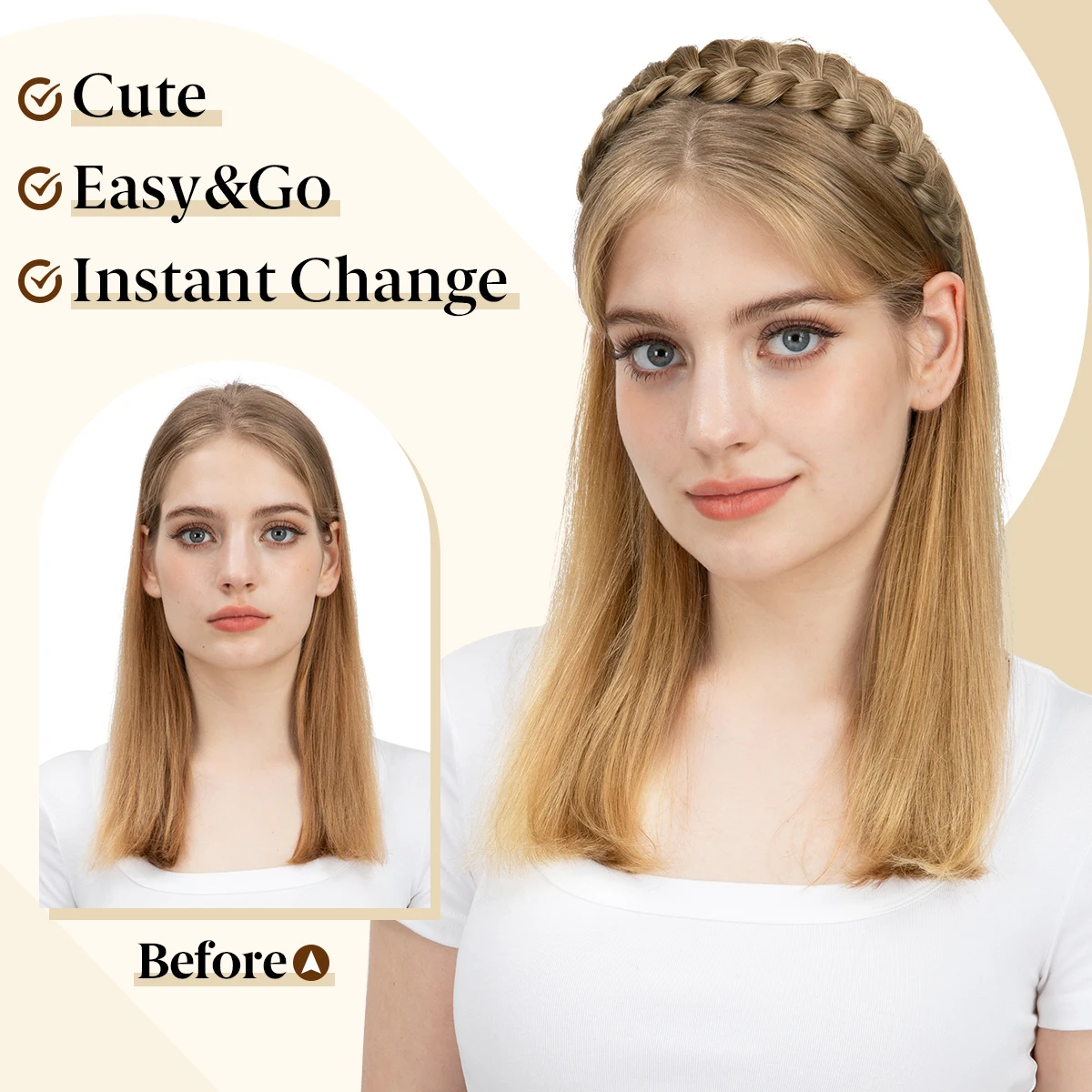 SARLA High-Quality Synthetic Fiber Braided Headband Wig, Fishtail Braid Headband, Bohemian Style Women's Hair Accessory Wig, sui image 5