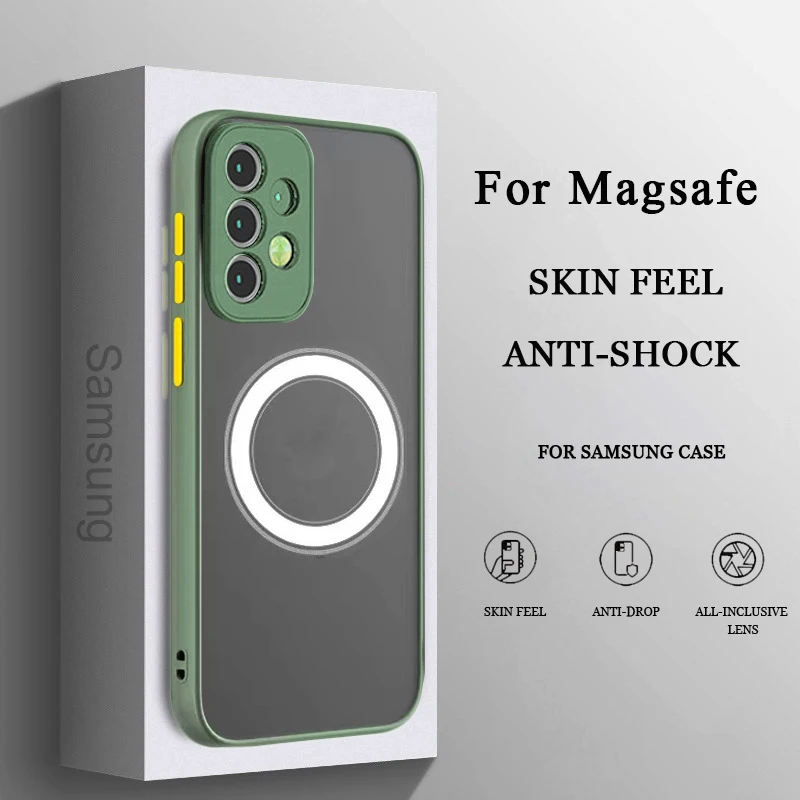 Luxe Magnetische Draadloze Lading Case Voor Samsung A53 A54 A55 A52 A52S A35 A34 A33 A32 A14 A12 A13 A71 5G Schokbestendige Matte Cover
