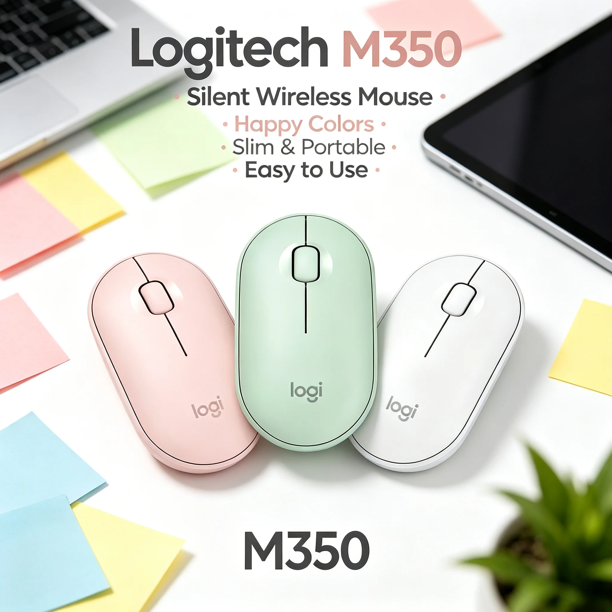Logitech M350 Pebble Wireless Mouse Noiseless Click Mice For Mac Notebook Computer