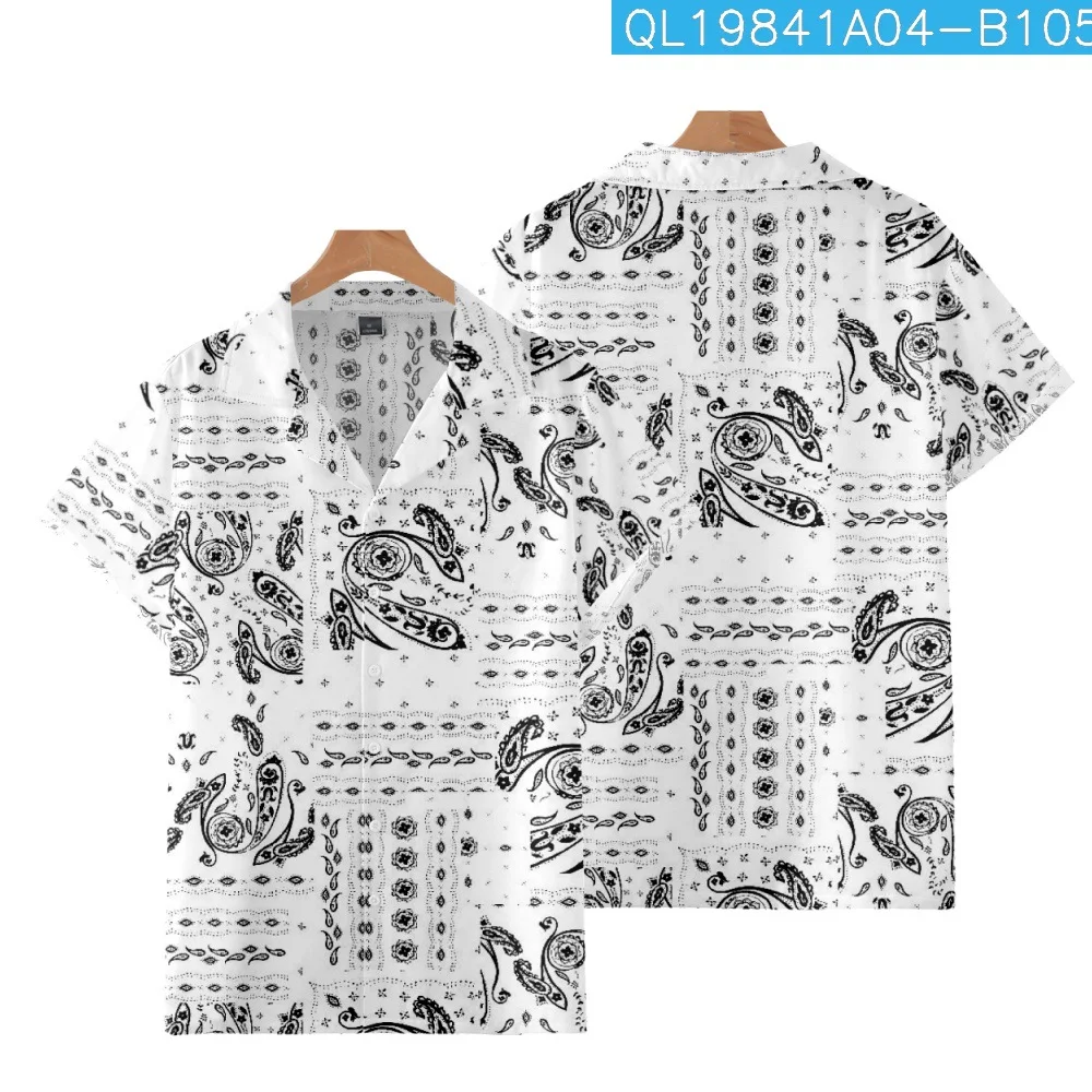 

Cashew Flower Printed White Men's Cuban Collar Blouse Short Sleeve Shirt Holiday Party Wear Casual Streetwear Clothing