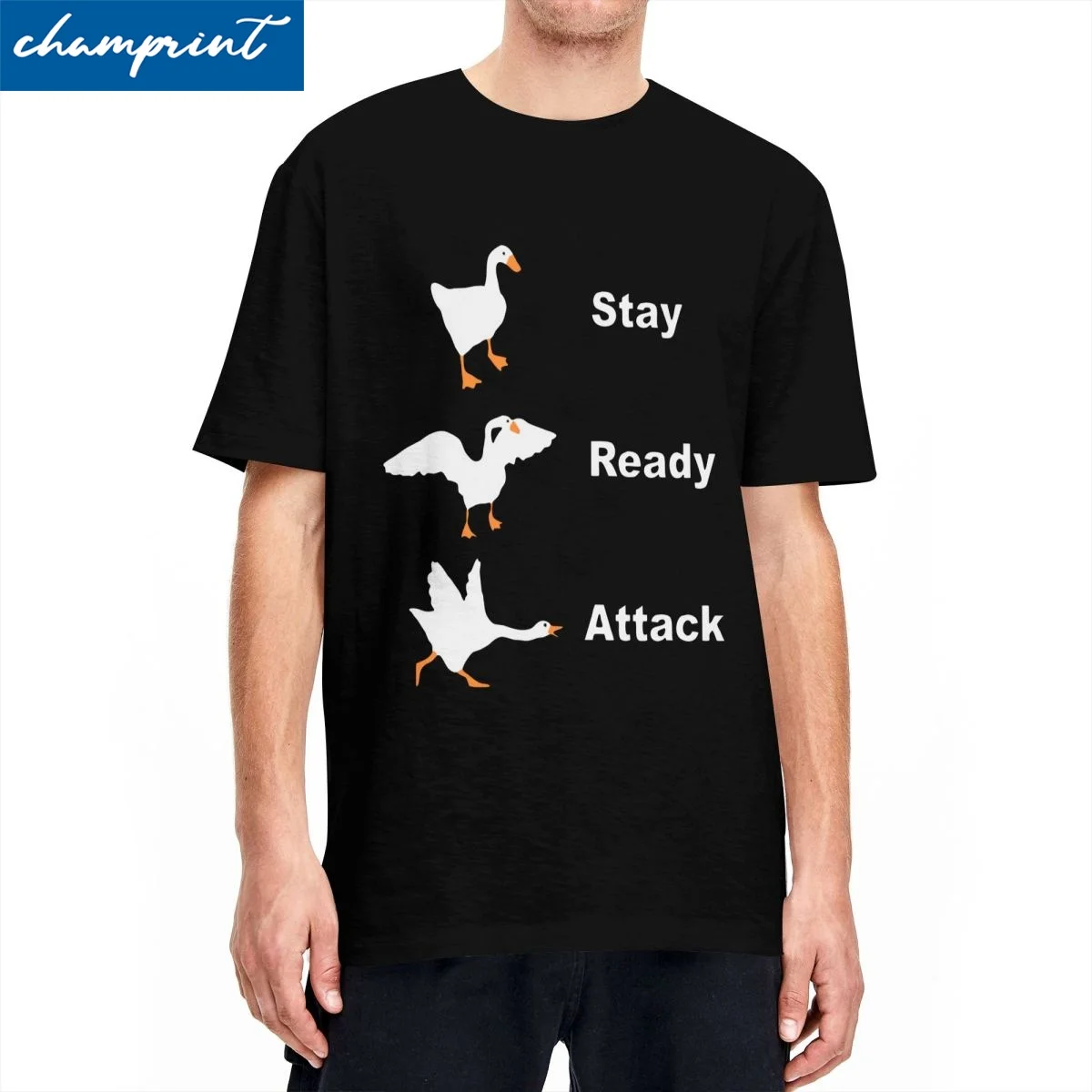 Stay Ready Attack Goose T-Shirt Men Women Untitled Goose Game 100% Cotton Tees Crew Neck Short Sleeve T Shirts Graphic Clothes