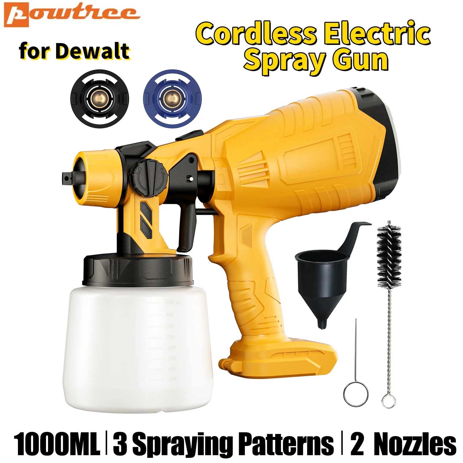 for Dewalt Electric Spray Gun 18V 20V Battery Coating Airbrush 800ML Paint Sprayer High Power with 2 Nozzles for Car Furniture