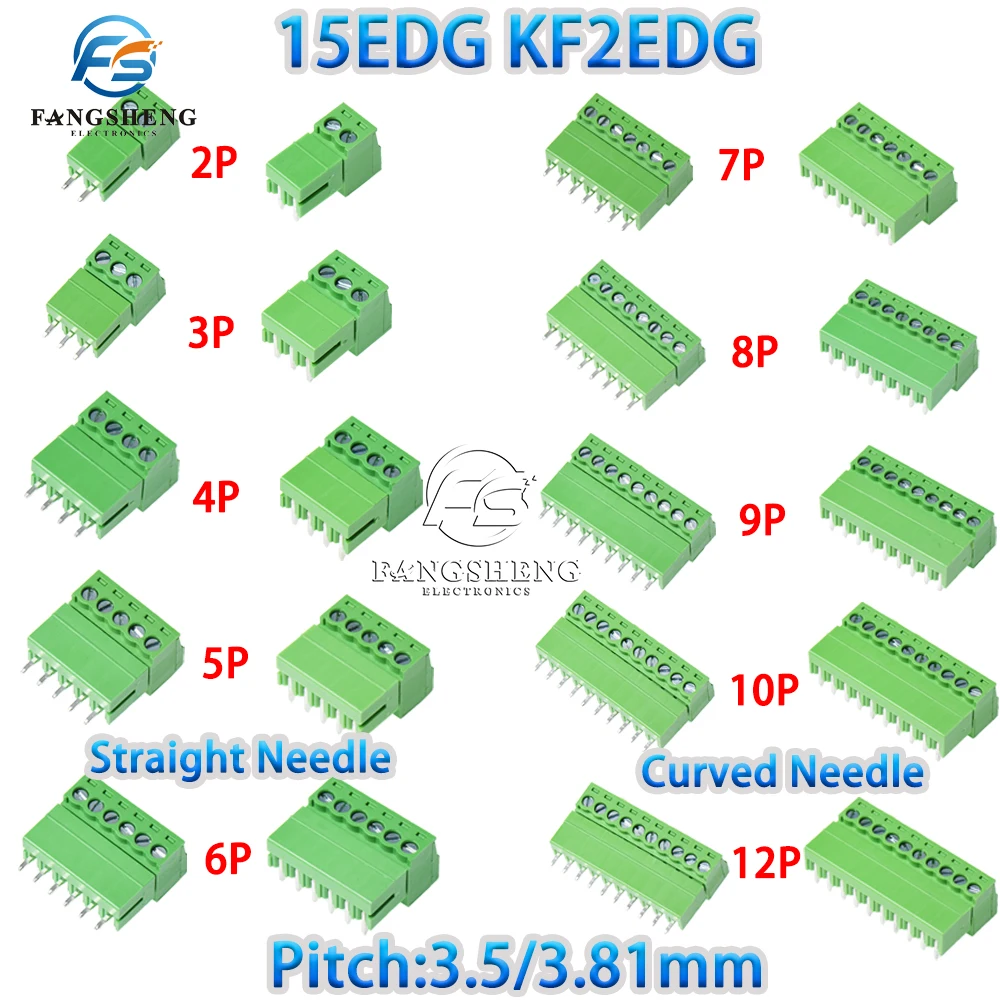 5Pcs/sets 15EDG 3.81MM 3.5MM KF2EDG PCB Screw Terminal Block Connector PLUG PIN HEADER SOCKET 2/3/4/5/6/7/8P 2EDG 3.81MM 3.5MM