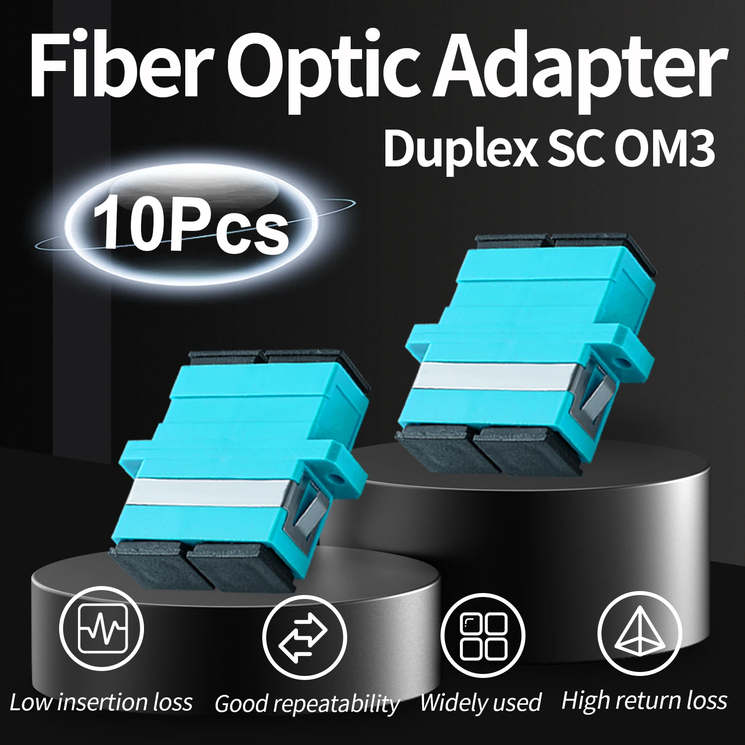 10 Pcs SC OM3 Multi-Mode Couplers, Duplex Fiber Optical Adapters Cable Connectors MM Flange Ftth