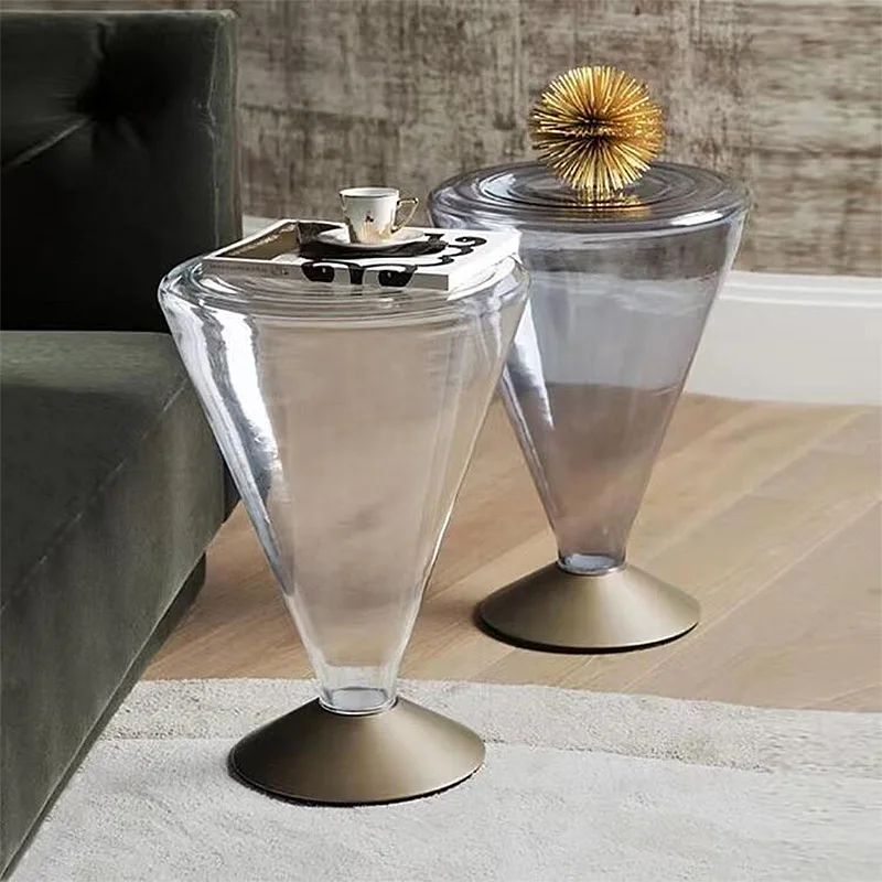 Modern Smart Clear Luxurious Acrylic Side Coffee Table Mirrored Round Orange Gum End Tables For Home