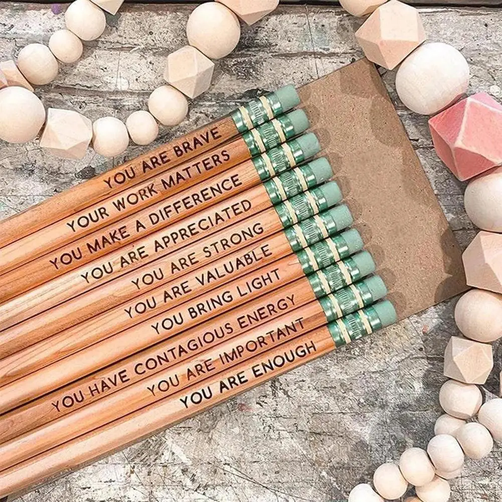 10Pcs Affirmation Pencil Set Inspirational Pencils Wood Motivational Sayings Pencils Compliment Pencils Student Gifts