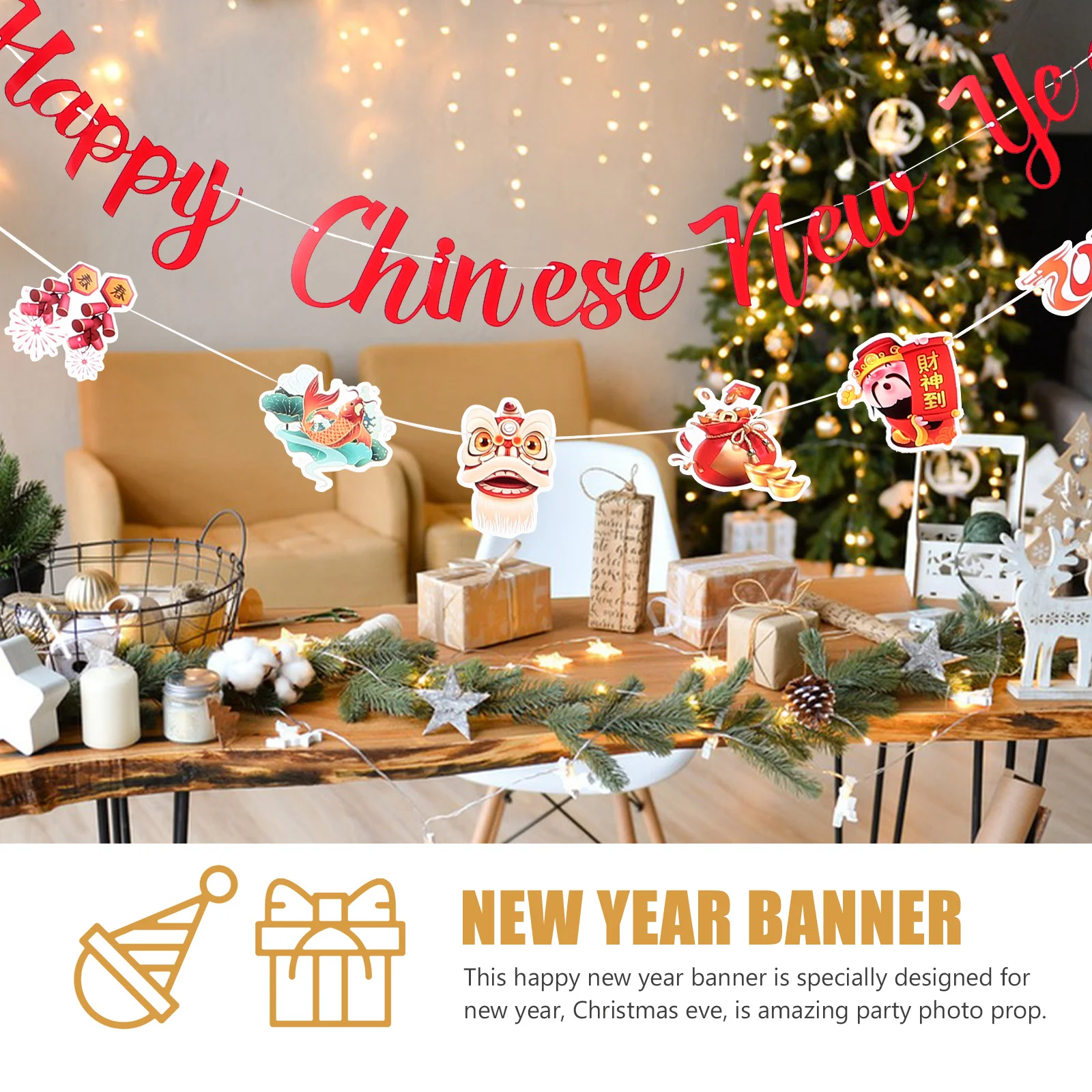 1 مجموعة 1 مجموعة سنة جديدة سعيدة راية كبيرة الحجم الطرف الديكور خلفية معلقة الرايات أعلام ل 2024 الاحتفال السنة الجديدة ديكور