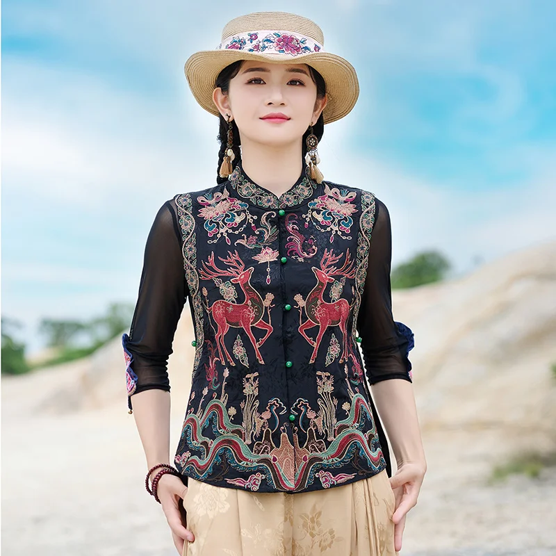 New Heavy Embroidery Design Satin Surface Floral Embossed Vest Slimming High End Women's Retro Style Casual Wear Outerwear