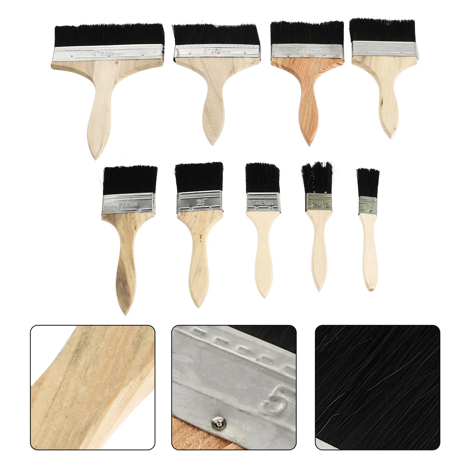 

9Pcs Oil Painting Brushes Wooden Handle Heat Resistant Bristle Multi-Purpose Flat Paint Brush for Grilling Baking Cleaning Use