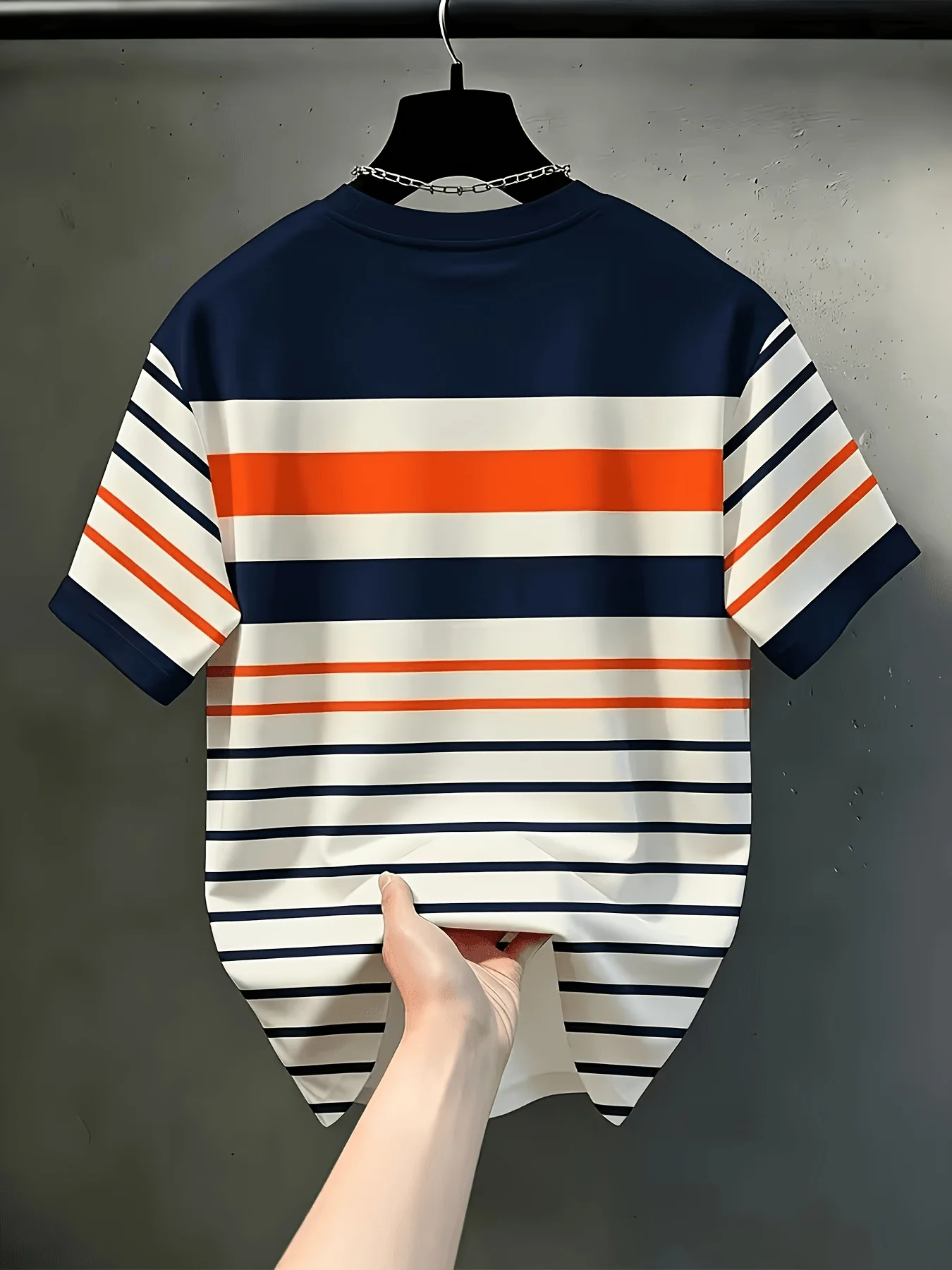 Men Mesh Sports T‑Shirt Letter Print Colorful Stripe O‑Neck Short Sleeve Breathable Summer Casual Top