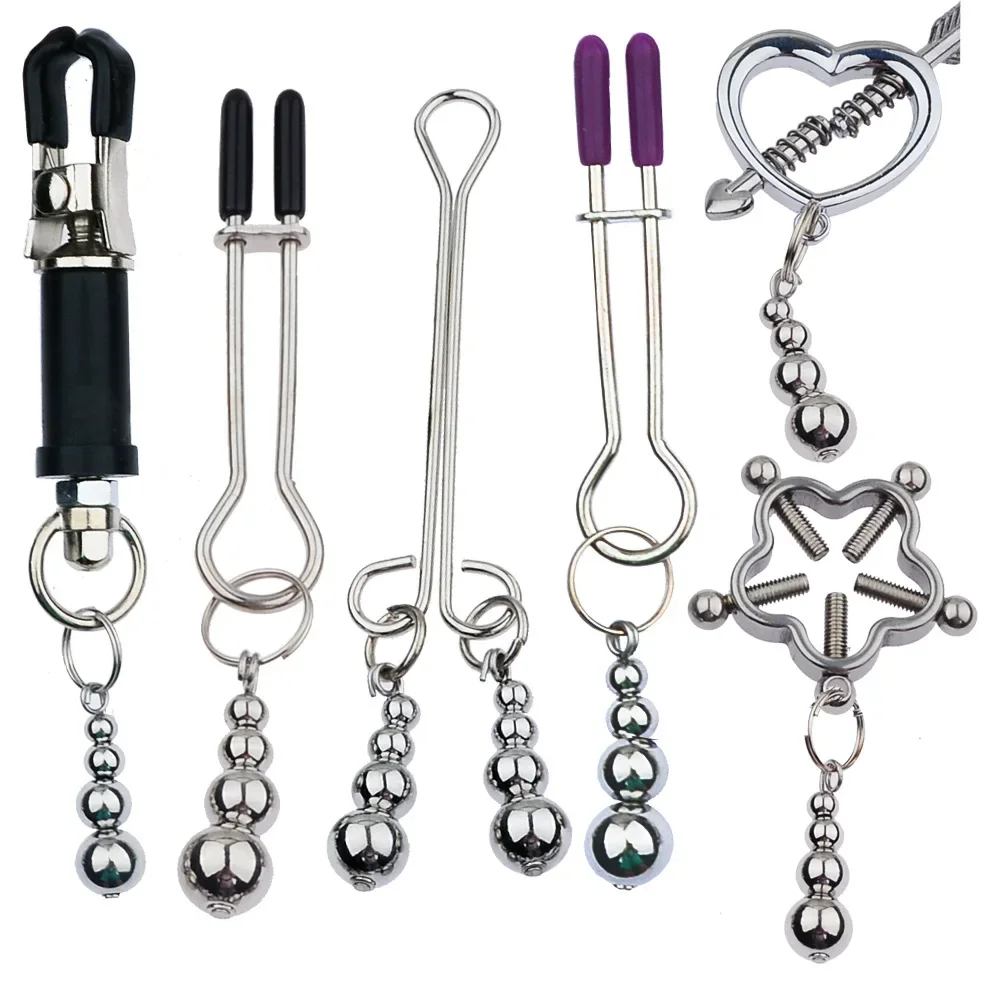 ألعاب جنسية BDSM-Nipple Clips ، مقاطع عبودية ، تحفيز الحلمة المعدنية المعززة للثدي ، يمزح العبيد ، سلسلة معدنية