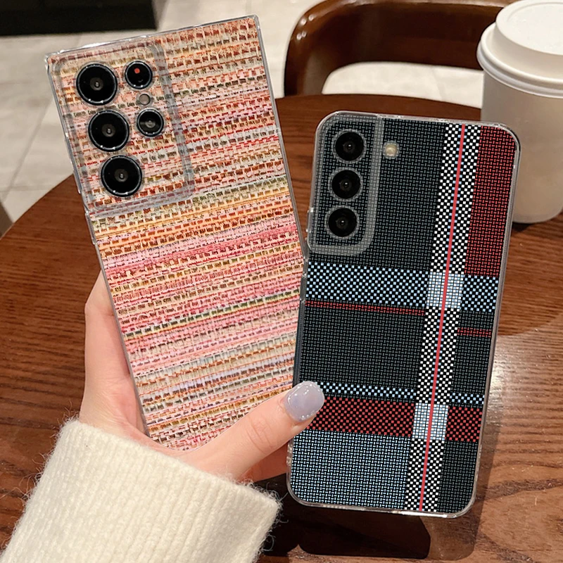 Soft TPU Case For Samsung Galaxy S26 S25 Ultra S23 S24 S25 FE A57 A17 A37 A16 A56 A55 A15 A35 A36 Grid Lines Pattern Back Cover