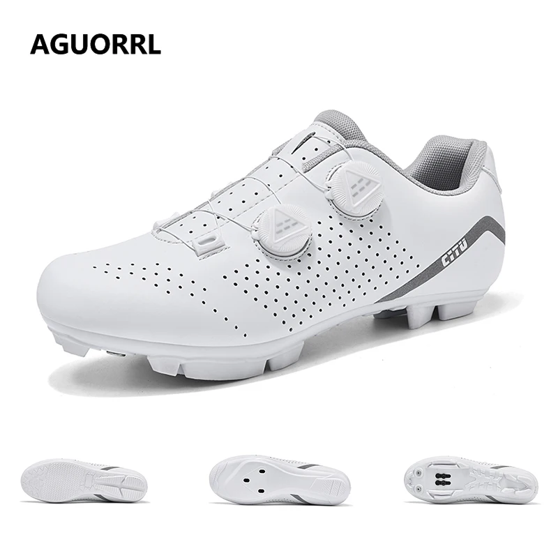 

AGUORRL Cycling Sneaker Men's Road Cycling Shoes Cleat Spd Cycling Flat Pedal Man Bike Outdoor Footwear White