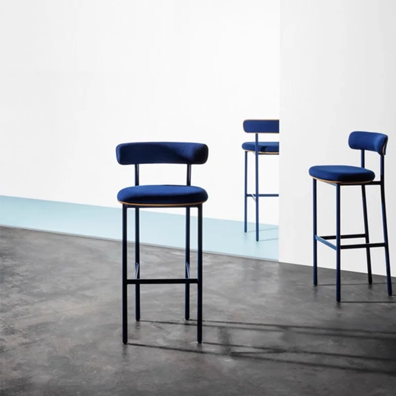 Contemporary Velvet Bar Stool, Round Upholstered Counter Chair with Black Metal Frame, Comfy High Bar Chair for Home Bar