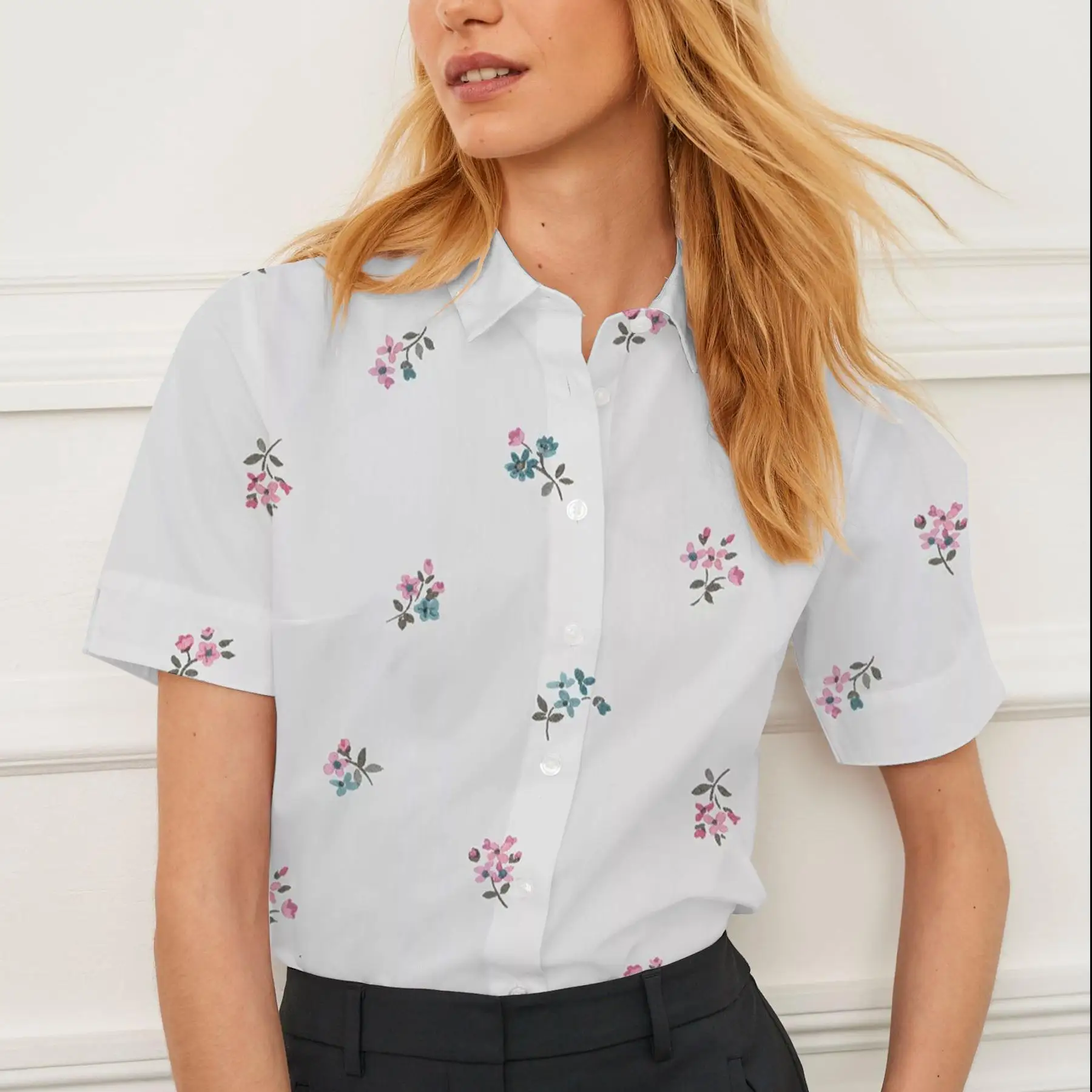 

Рубашка с короткими рукавами, летние женские топы с лацканами, цветочный узор, индивидуальный модный женский повседневный универсальный дышащий дизайн