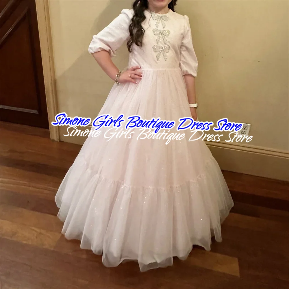 나비 다이아몬드 주름 공주 첫 성찬식 원피스 바닥 길이, 우아한 바닥 길이, 클래식 플라워 걸 가운, 맞춤형