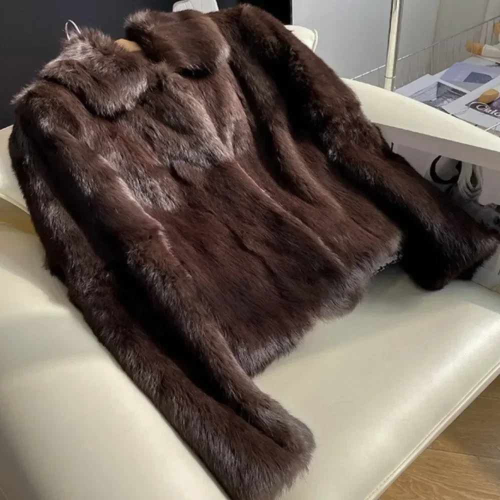 Femmes manteau de fourrure de lapin naturel nouveau automne hiver femme vraie fourrure 2025 cuir véritable et fourrure vêtements pour femmes vêtements d'extérieur dame veste