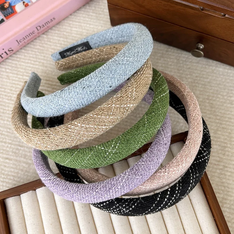 Autumn New Small Fragrant Style Tweed Plaid Sponge Headband for Woman Girls Elegant Hair Hoop Hair Band Fashion Hair Accessories