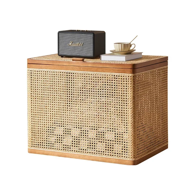 

Solid wood rattan storage box, Japanese creative wabi-sabi furniture, homestay style storage box, multi-specification with lid