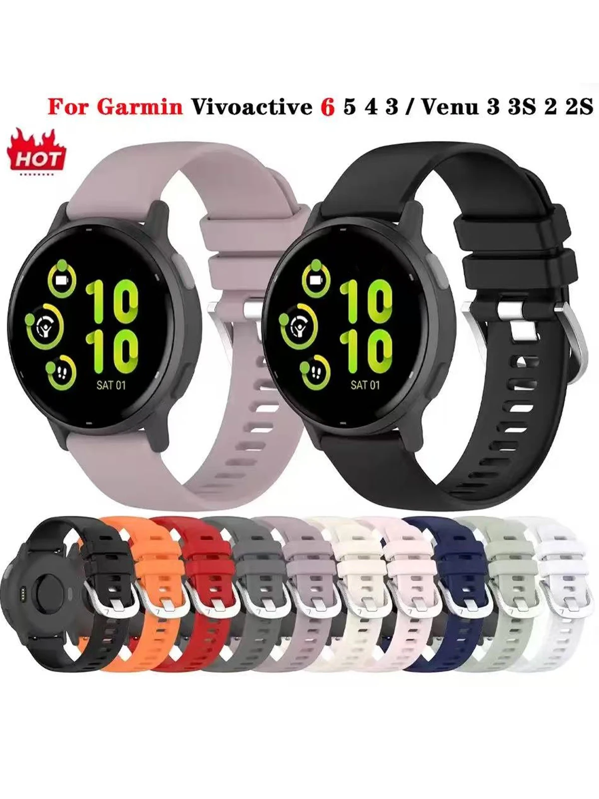 Pasek silikonowy 18mm 20mm 22mm do Garmin Vivoactive 6 5 4 4s, zegarka Venu 4 3 2 2s SQ, Forerunner 265 165, bransoletka, opaska na nadgarstek — 2