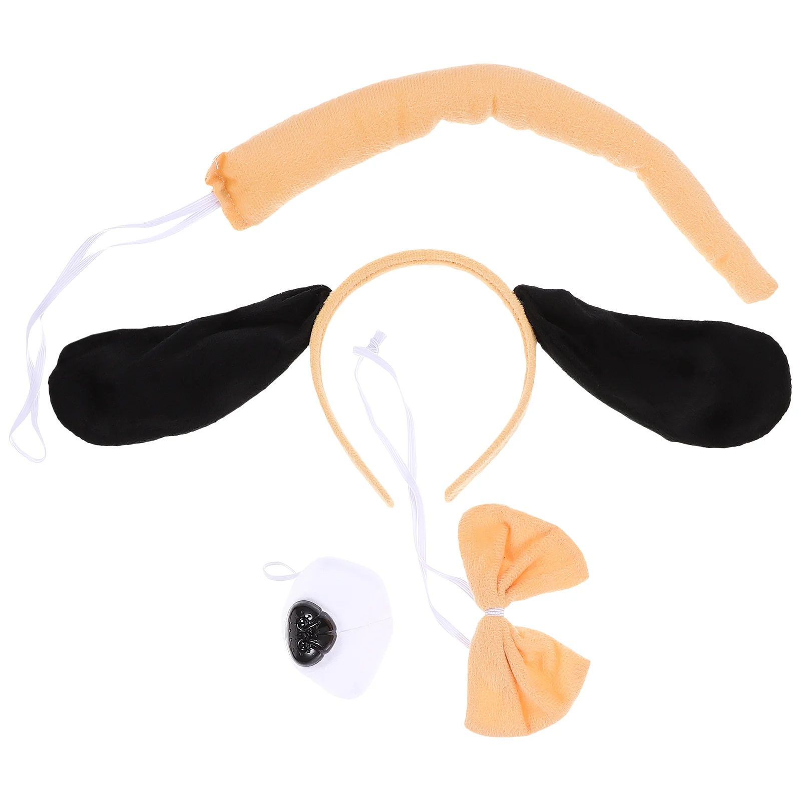 Set di fasce per orecchie di cane con coda, naso, papillon, tessuto, accessori per costumi di Halloween, servizio fotografico per feste, capelli per orecchie di cucciolo