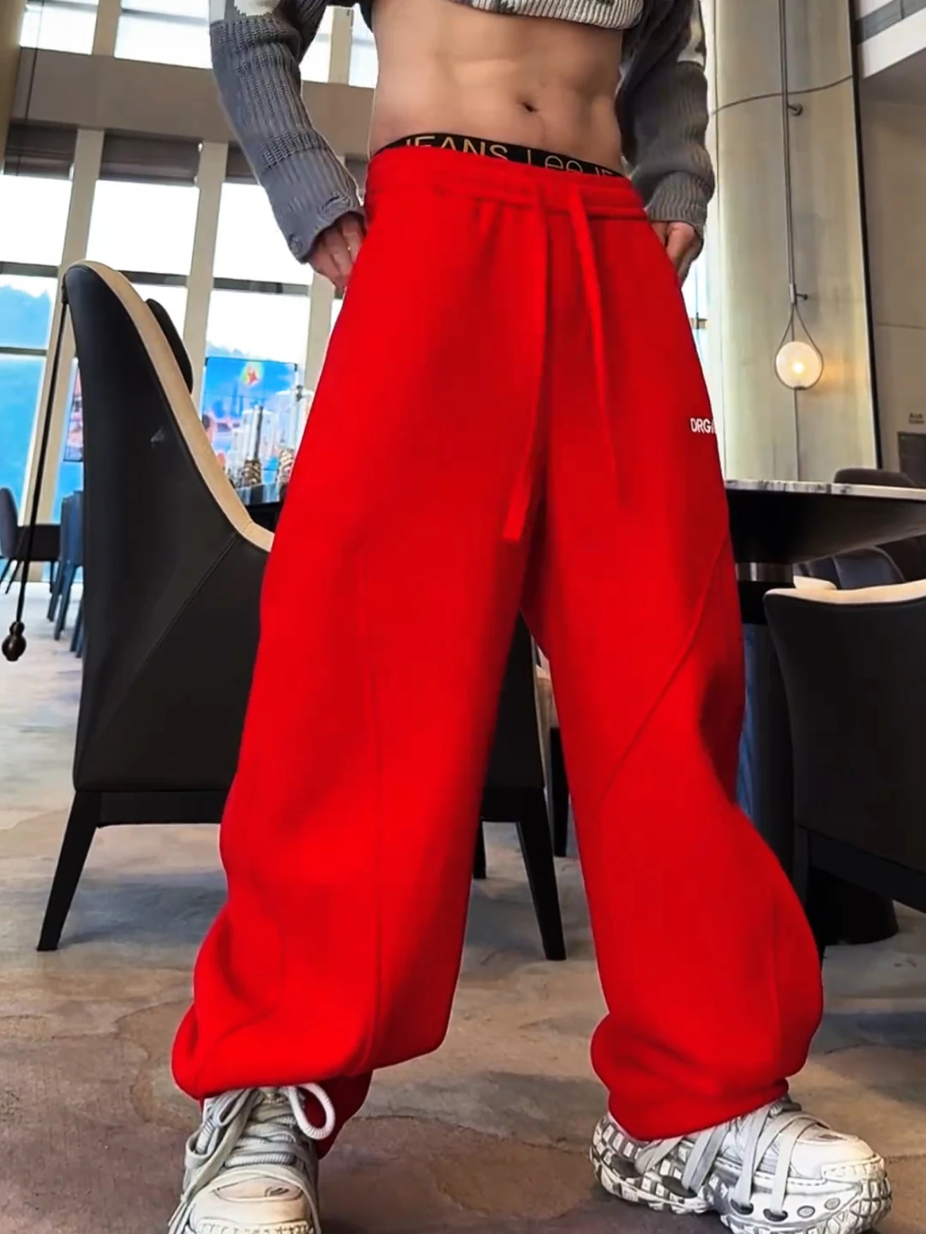 

Мужские зимние теплые повседневные брюки прямого кроя на флисовой подкладке с американской вышивкой, широкие длинные брюки