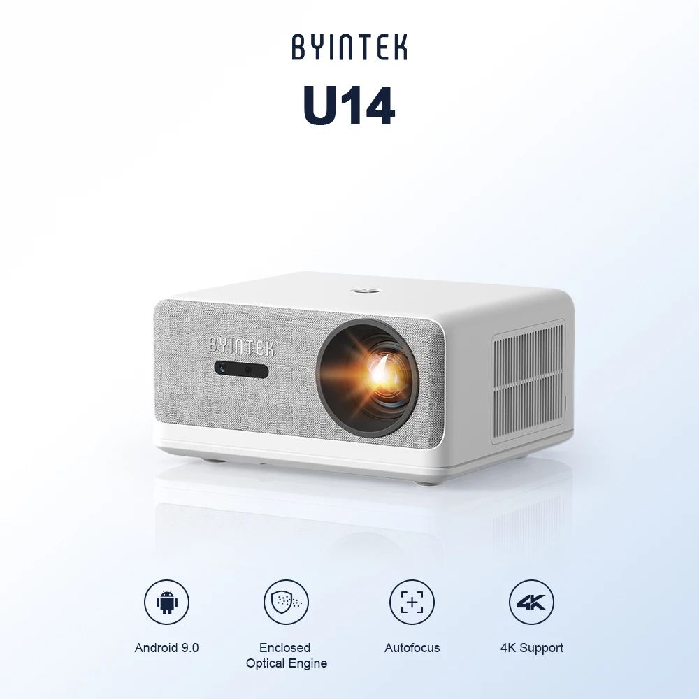 2026 BYINTEK U14 Smart Projector Real 750 ANSI 4K Android 9 Auto Focus & Keystone, Sealed Dust-Proof Optical Engine Home Cinema