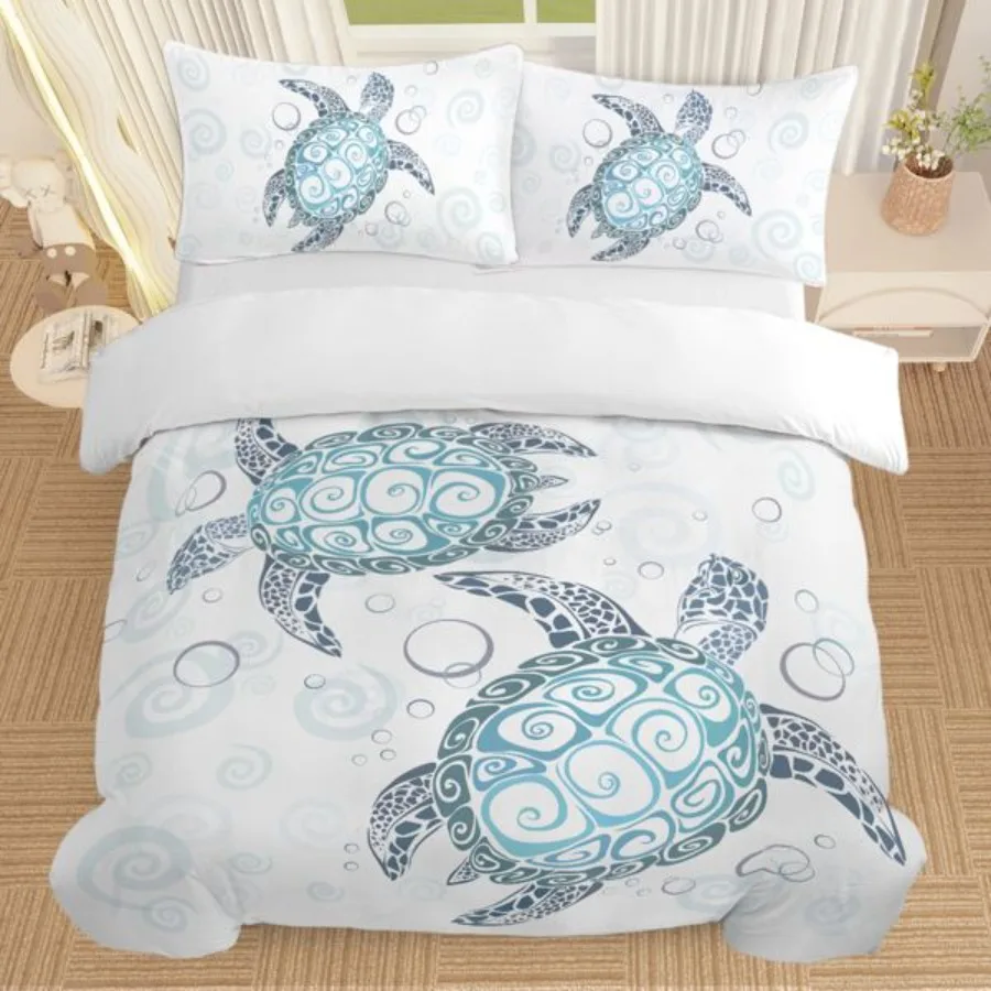 

Sea Turtle Bedding Aqua Teal Blue Duvet Cover Sets Beach Turtle Bed Sets Ocean 3 Piece Turtle Themed Comforter Cover with 2 Pil