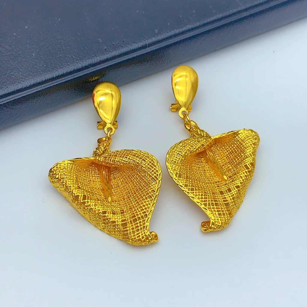 Luxuriöse eritreische Brautschmuck-Sets mit Halskette und Ohrringen für Frauen, Dubai, 24k Goldfarben-Anhänger-Set, Hochzeitsgeschenke – Detail 3