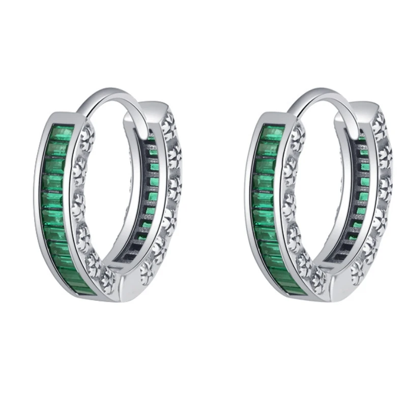 T Square Full Diamond  Europe and America Minimalist Cool Grandmother Green Retro Earrings Geometric