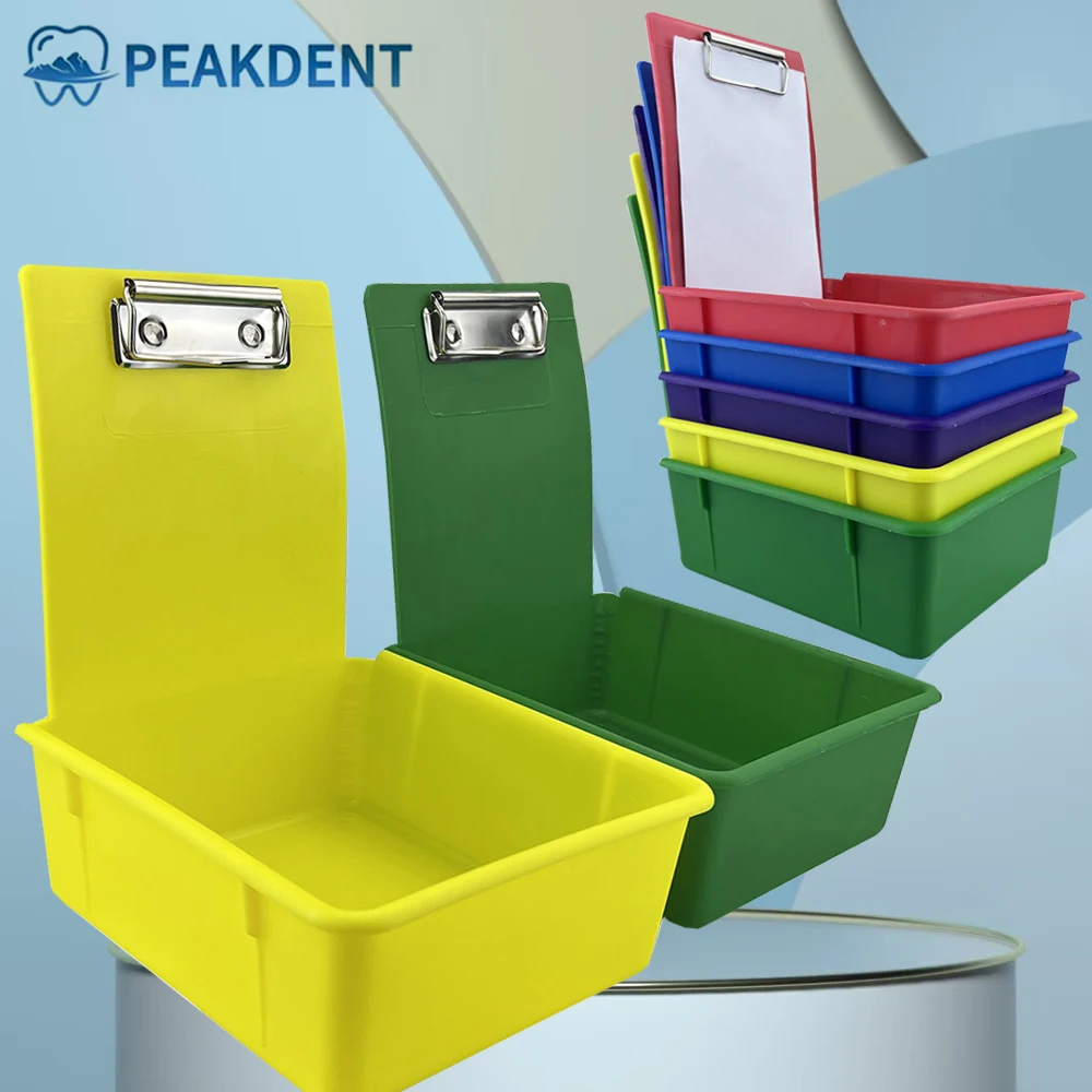 

10pcs Dental Lab Work Pans with Metal Clip Holder Tools Colourful Plastic Storage Box Tray Dentistry Lab Sorting Organizing Box
