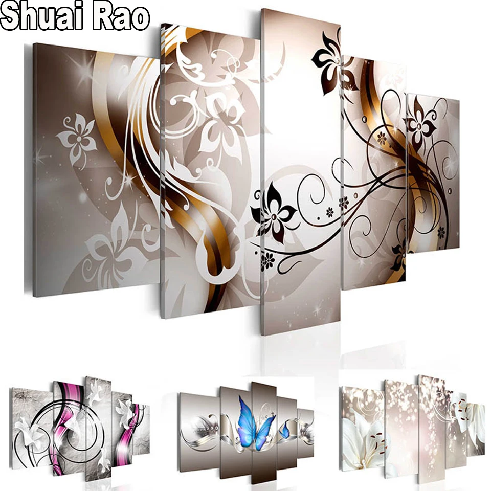 Pieno quadrato/rotondo diamante ricamo orchidea fiore astratto farfalla 5D pittura diamante arte 5 pannello diamante mosaico arte