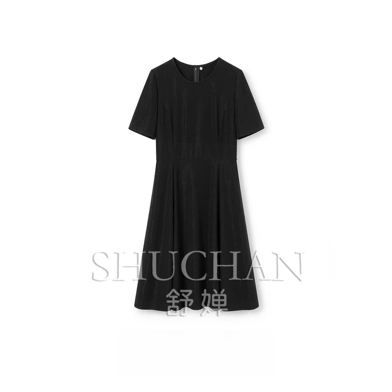

Classic but outdated silver acetate green onion stand-up cut short-sleeved small black dress women