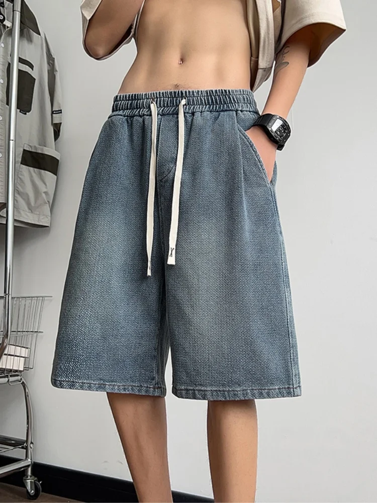 

American Sle Men's Denim orts Summer Trendy Large Size Loose Five-Quarter Dstring Casual Spor Straight Leg Wide Leg ...