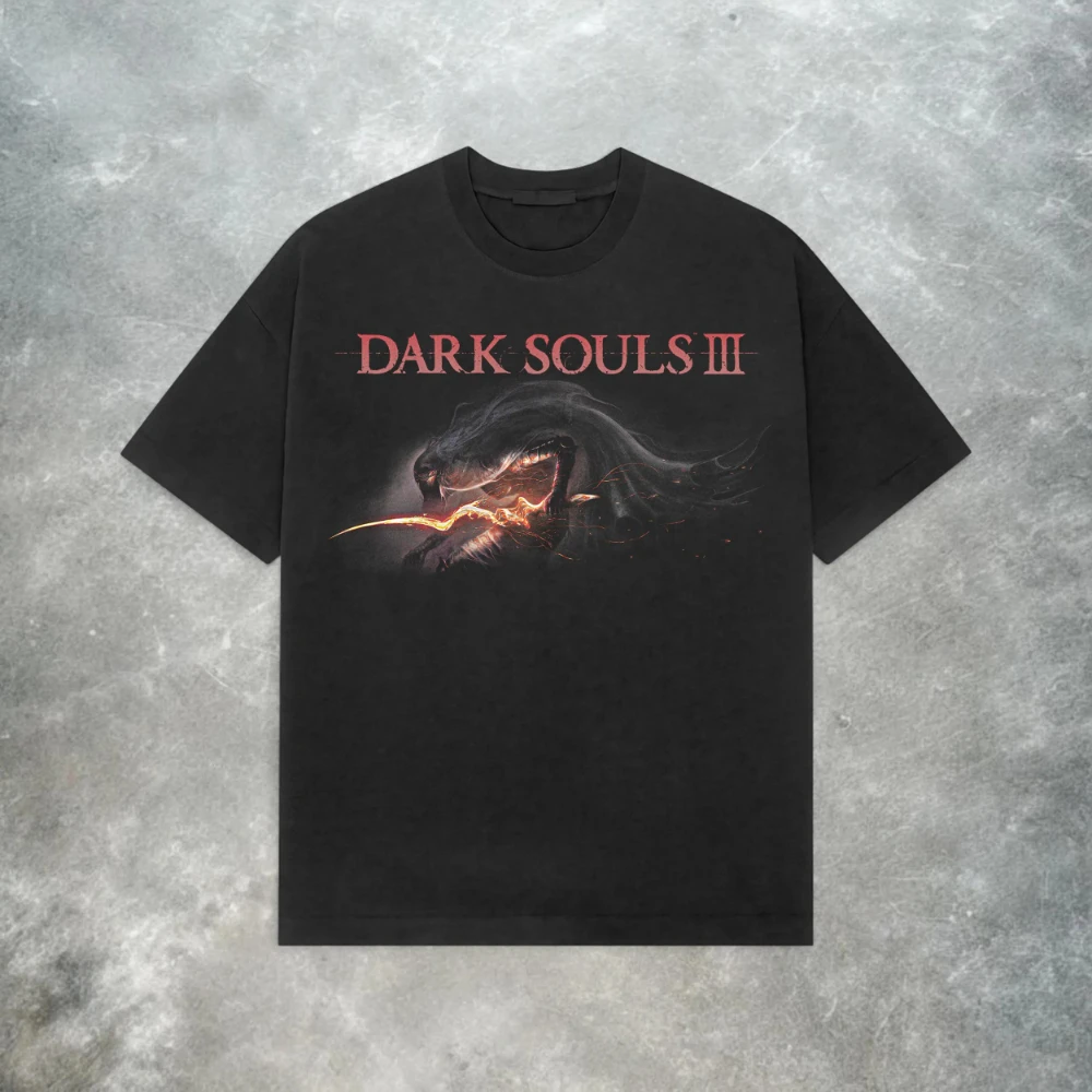Dark Souls 3 T-shirt - Retro Y2K Heavyweight Cotton Shirt  Loose-fitting casual pure cotton couple's suitable for all seasons