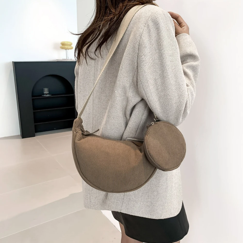 

Вельветовая сумка через плечо с регулируемым ремешком, женская сумка в форме полумесяца на молнии, 2 шт., сумка для пельменей для покупок, свиданий, отпуска