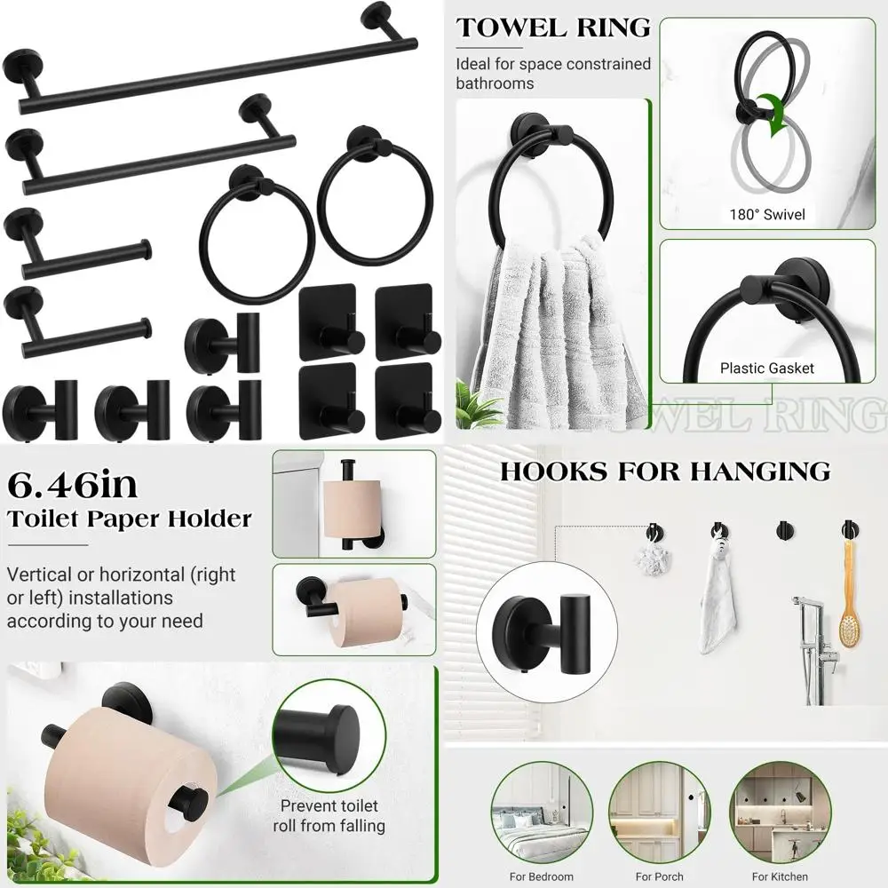 

Stainless Steel Bathroom Accessory Set, 14-Piece Towel Racks, 16 & 24 Bars for Modern Bath Decor