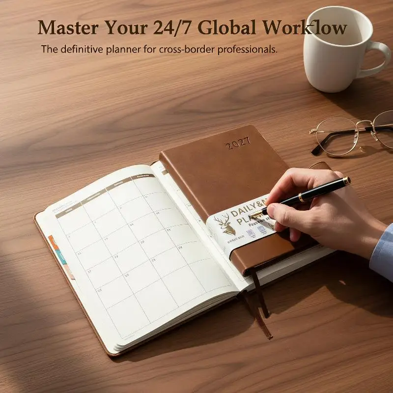 2027 English Schedule Planner A5 Efficiency Agenda Notebook Premium Thick Paper for Work Office Student Time Management
