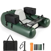 Inflatable Fishing Boat Inflatable Boat with Backrest, Pump & Straps, Bellyboat 100 kg Load, Paddle Boat 157 x 114 x 35 cm