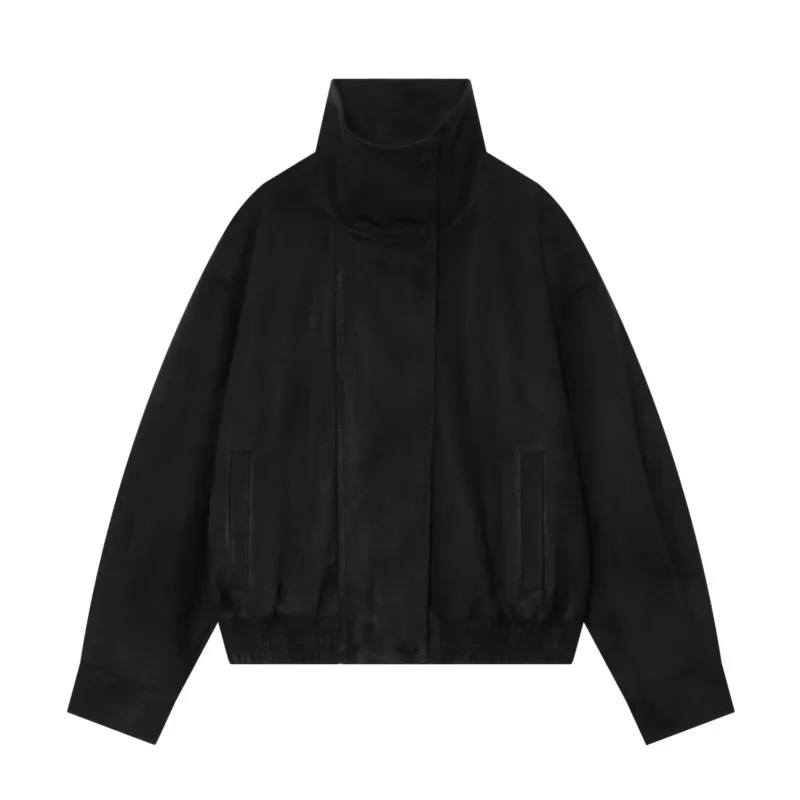 Women's Elasticated Hem Jackets Autumn New High Neck Long Sleeve  Jacket Casual Female Simple Outerwear Fashion Tops