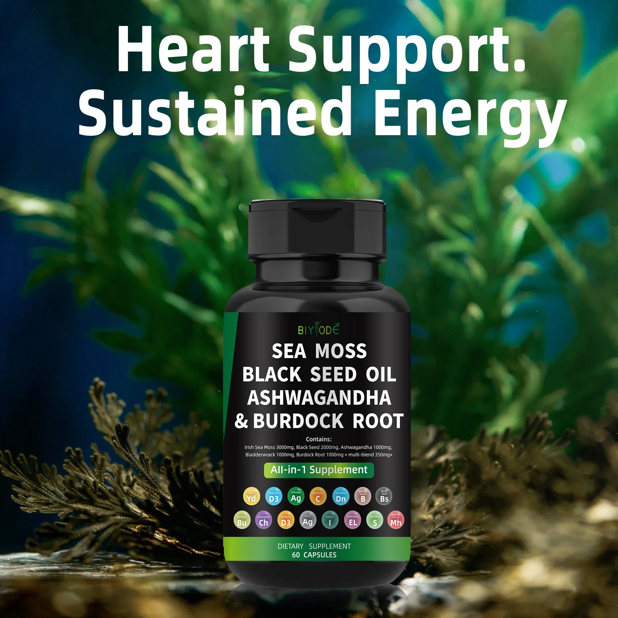 

Sea Moss Capsules - Irish Sea Moss Advanced with Burdock Root, Bladderwrack & Muira Puama for Immunity, Gut, & Energy