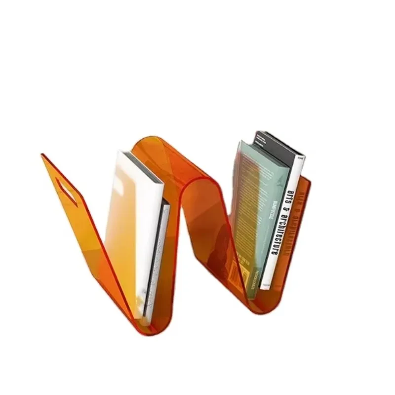 

Best Sell Magazine Rack W Shape Elegant Wave Design with Holder Acrylic Newspaper Holder Book Stand