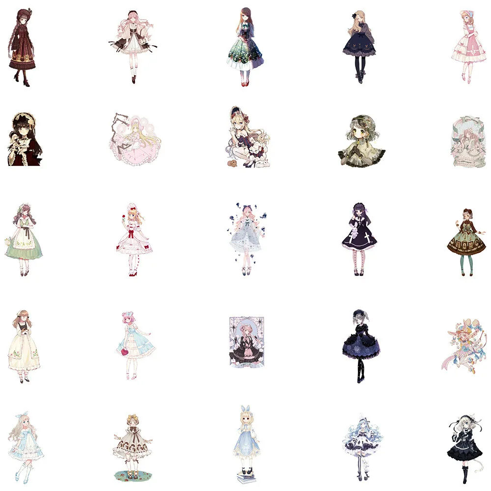 10/30/50pcs Goth Girl Lolita Girl Stickers Lolita Dress Graffiti Sticker Aesthetic Cartoon Decal Laptop Diary Phone DIY Sticker