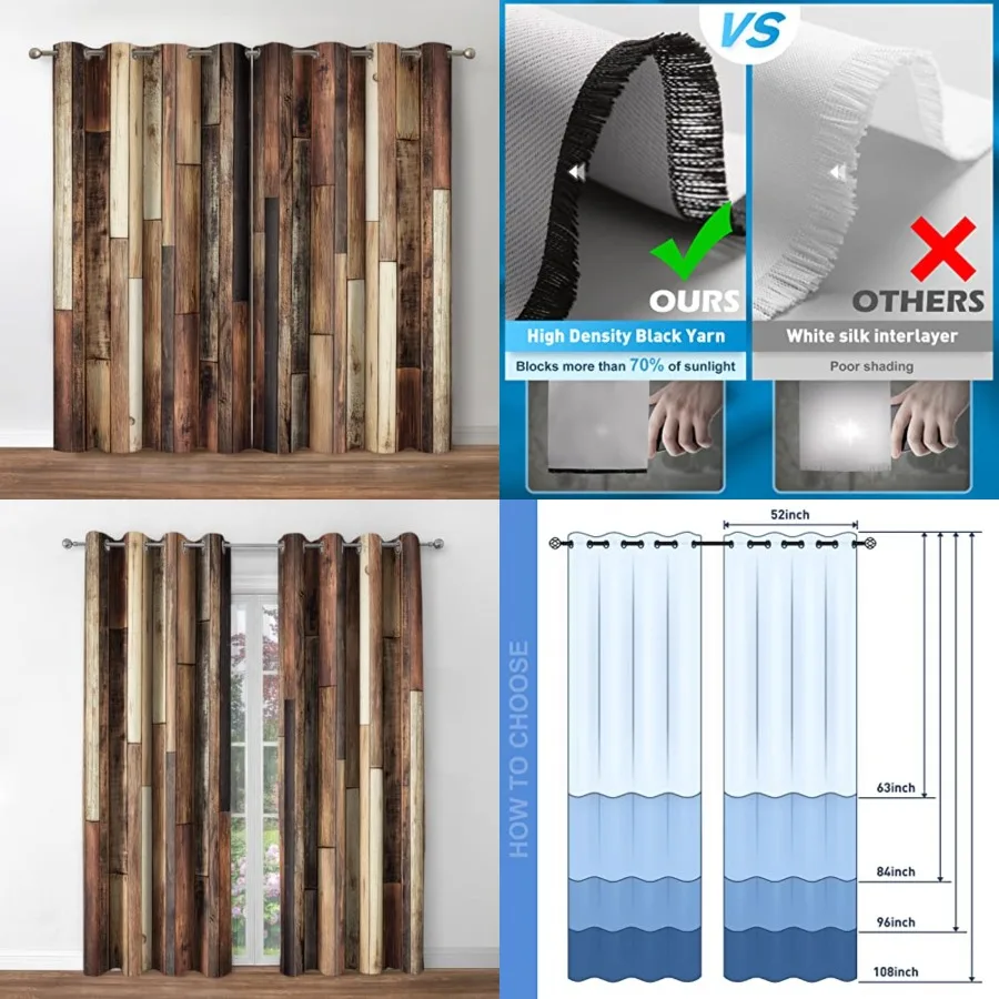 

Rustic Wooden Blackout Curtains Brown Wood Hardwood Floor Plank Board Door of Farmhouse Village Rural Lodge Retro Decor for Bed